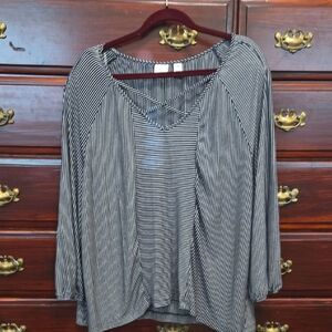 Westbound Woman Dark Blue And White Striped Long Sleeve Top